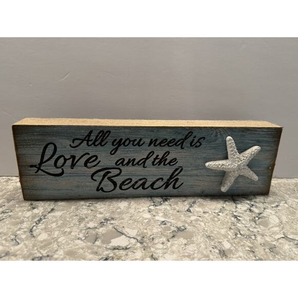 Coastal Wooden Sign All You Need Is Love and the Beach Hanging 14” X 4” - Picture 3 of 8